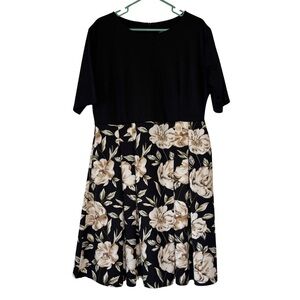 Oxiuly Fashion Chic Black and Cream Floral Midi Dress